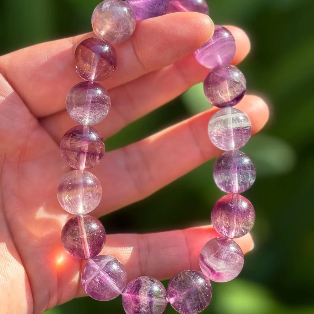 14mm 8 inches stretchable purple banded fluorite‎ bracelet 0758